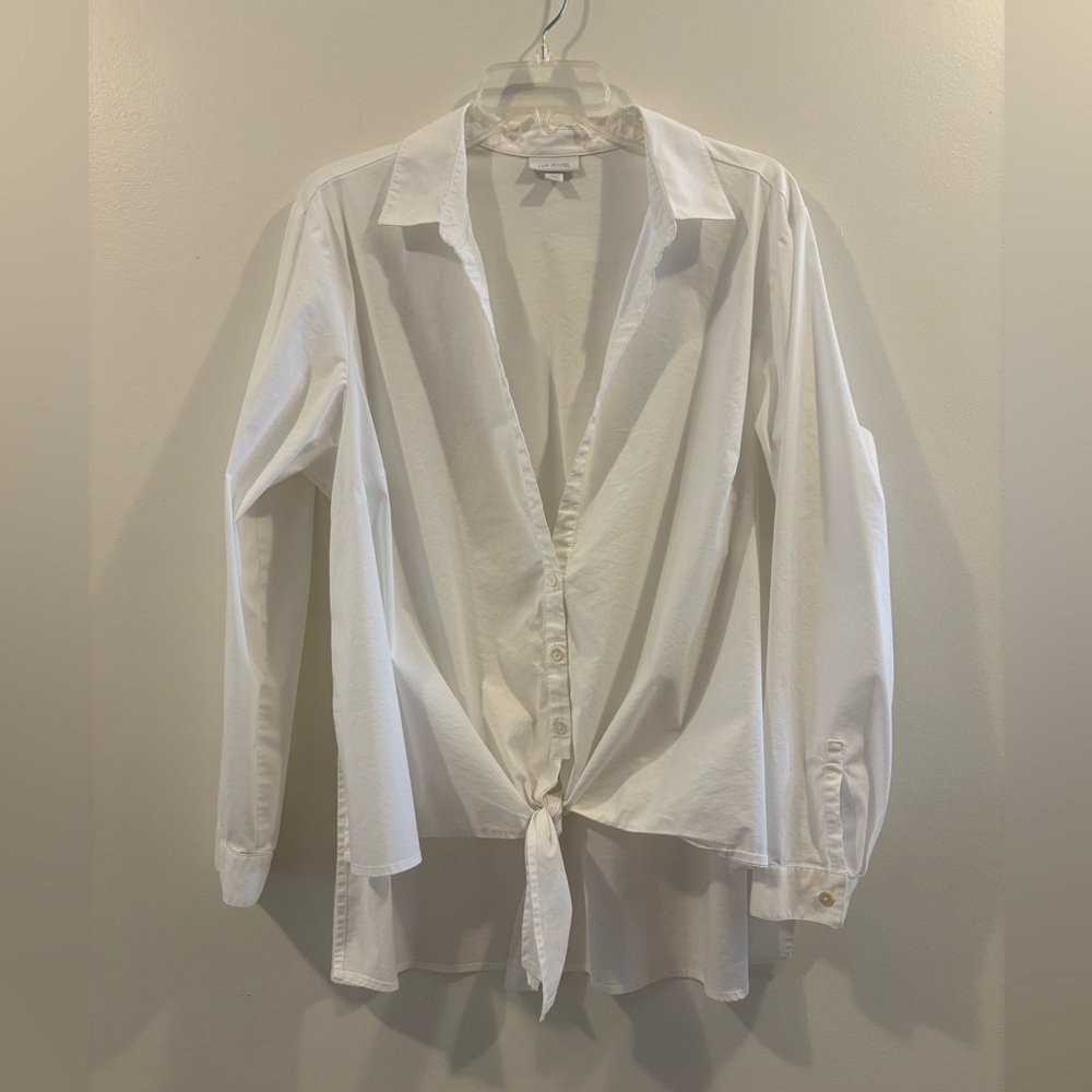 J Jill White Shirt Collection Blouse Tie Front Off Set Hem 2X